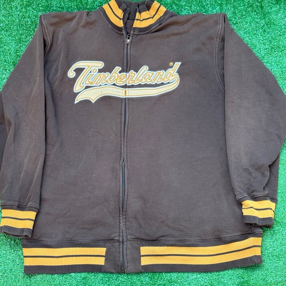 Timberland High School Varsity Baseball Zip Up Jacket Yellow Striped Vintage
